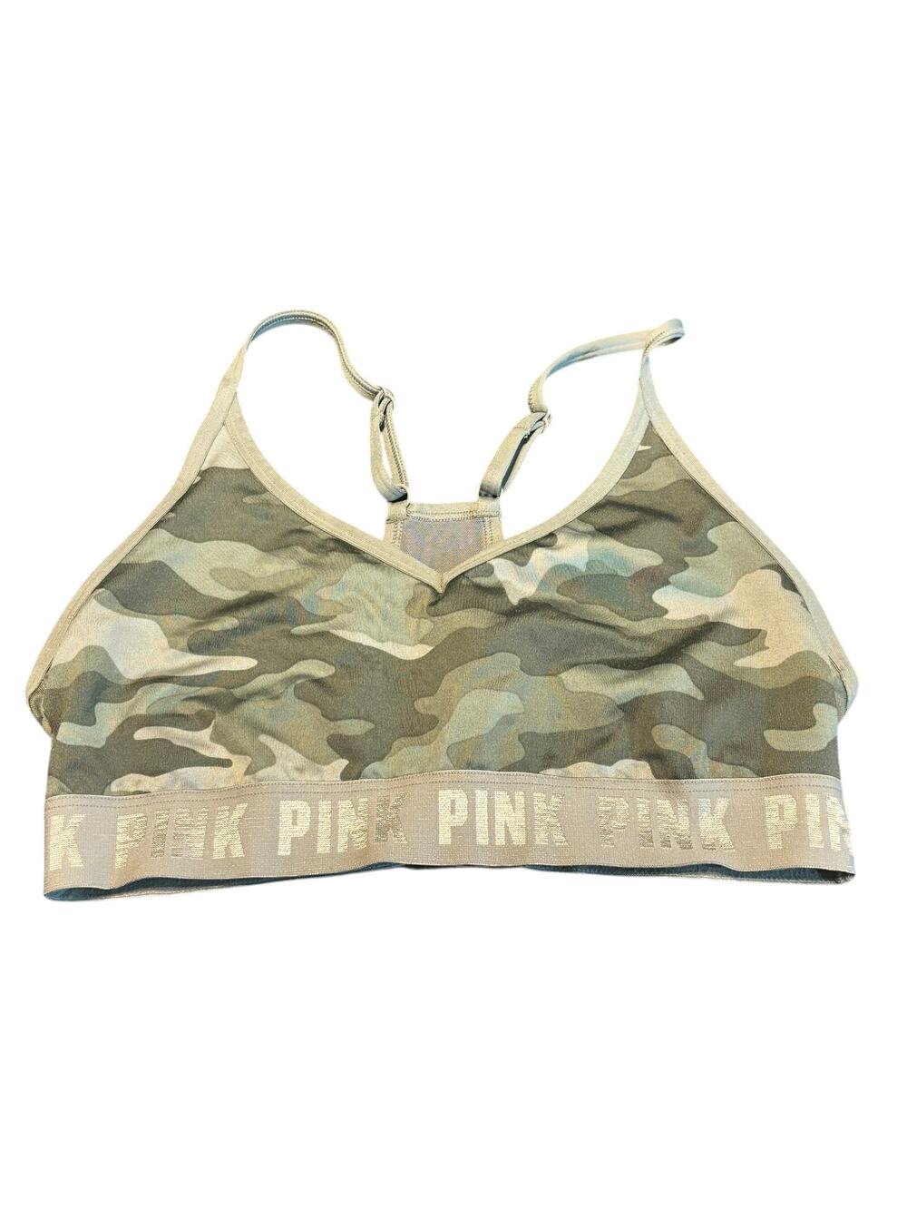 Victoria’s Secret PINK Camo Sports Bra Sz Small Adjustable Straps No Size Tag